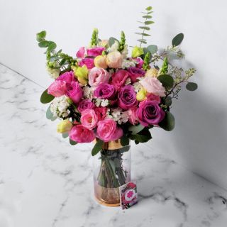 Purple Roses & Pink Eustoma with Vase