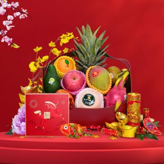 Lunar New Year Hampers-Everlasting Fortune Deluxe Fruit Hamper with Peninsula CNY Pudding
