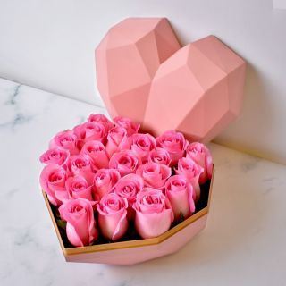 Pink Roses in Heart Box for Valentine's Day