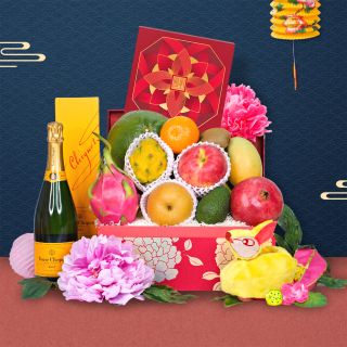 Mid-Autumn Hampers-Gold Blossom Fruit Hamper With Peninsula Mooncake & Wine or Champagne