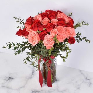Pink Roses & Mini Roses with Vase