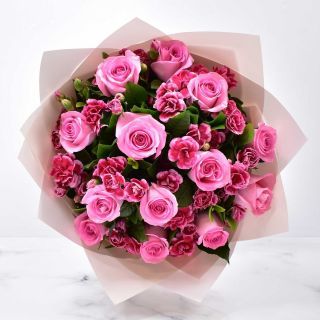 Stunning Pink Roses with Carnations Bouquet for Mother's Day
