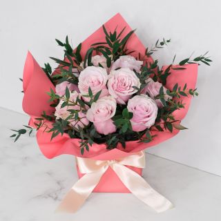 Blooming Pink Roses in Flower Box for Valentine's Day
