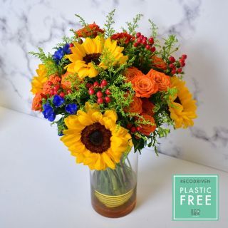 Sunflowers & Mini Rose with Vase