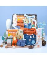 Baby Boy Gift Set includes Kangaroo teething toy, bibs and baby blankets