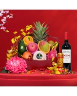 Lunar New Year Hampers-Sweet Deluxe Chinese New Year Fruit Hamper with Wine or Champagne