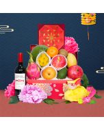 Gold Blossom Fruit Hamper With Peninsula Mooncake & Wine or Champagne