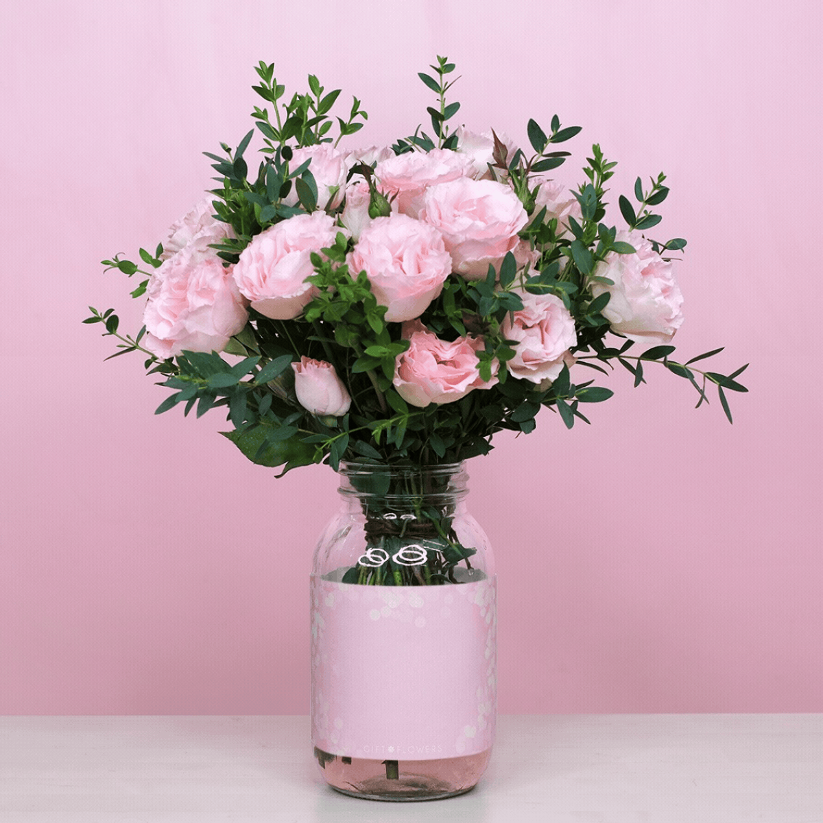 Personalisation Flower Jar with Mini Pink Roses For Valentine's Day