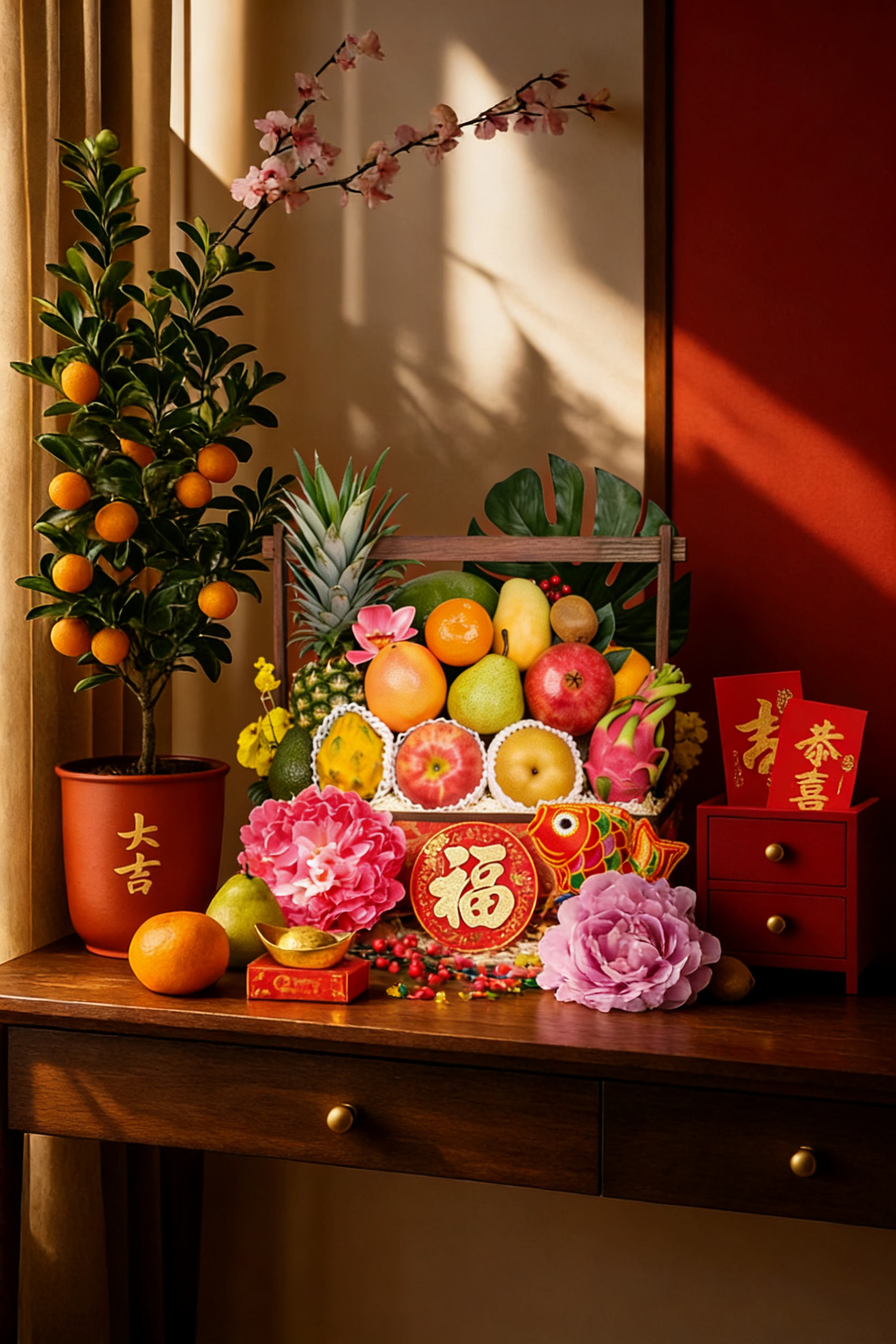 Lunar New Year Hampers-Moonlight Fruit Hamper with Peninsula CNY Pudding